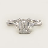 Emerald-Cut Pear Side-Stone Diamond Engagement Ring, face-up view