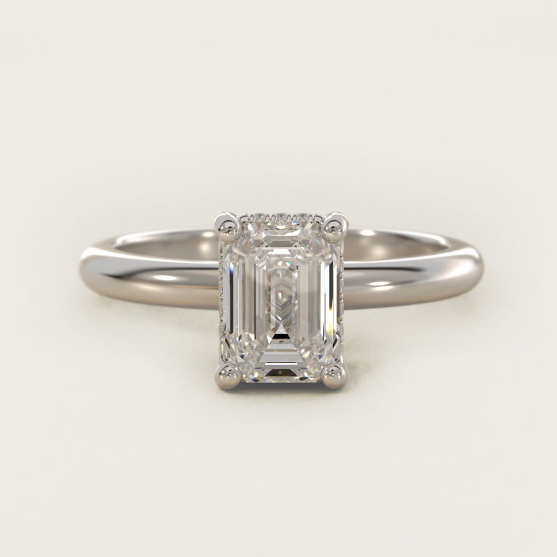 Emerald-Cut Pave Basket Solitaire Engagement Ring