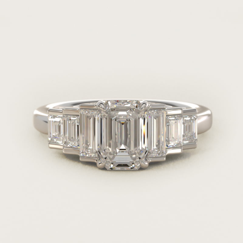 Emerald-Cut Escalating Baguette Side-Stone Engagement Ring