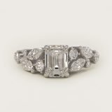 Emerald-Cut Diamond Nest Side-Stone Engagement Ring, face-up view