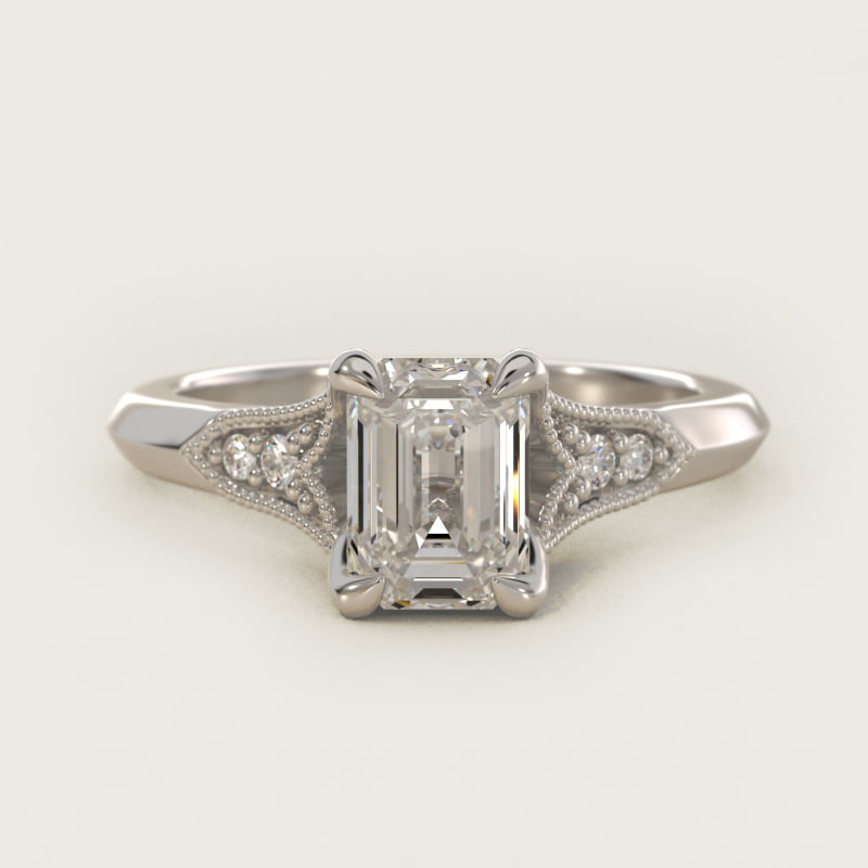 Emerald-Cut Art Deco Fleur-de-Lis Vintage Engagement Ring