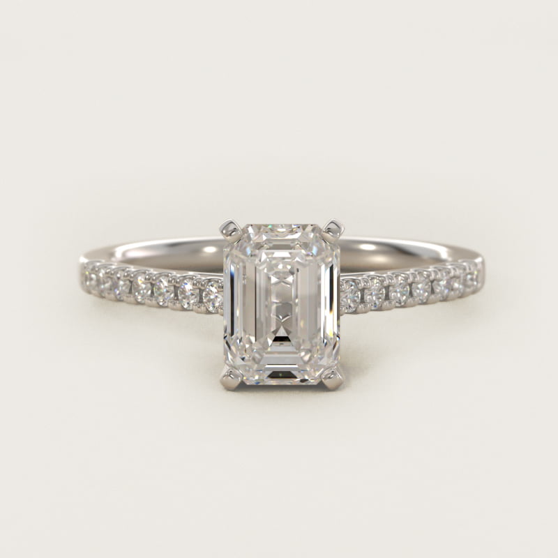 Emerald-Cut Petite Cathedral Pave Engagement Ring