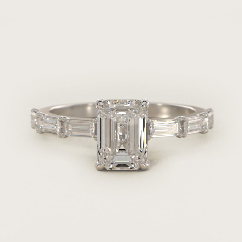 Emerald-Cut Floating Diamond Line Side-Stone Ring