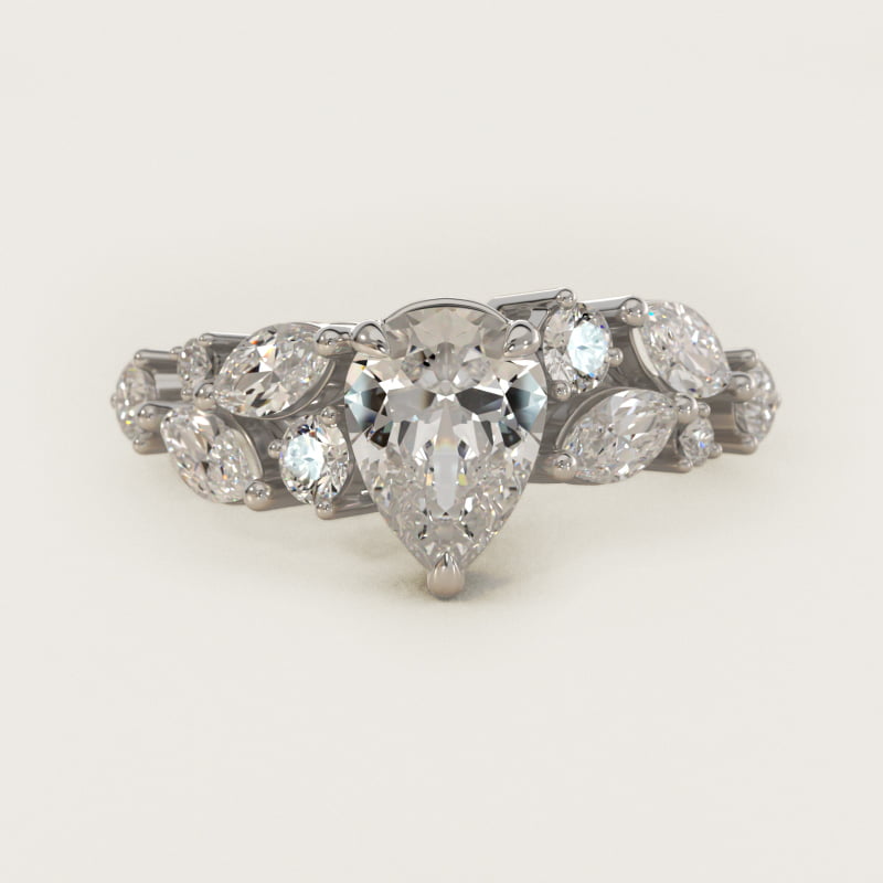 Pear-Shaped Diamond Nest Side-Stone Ring