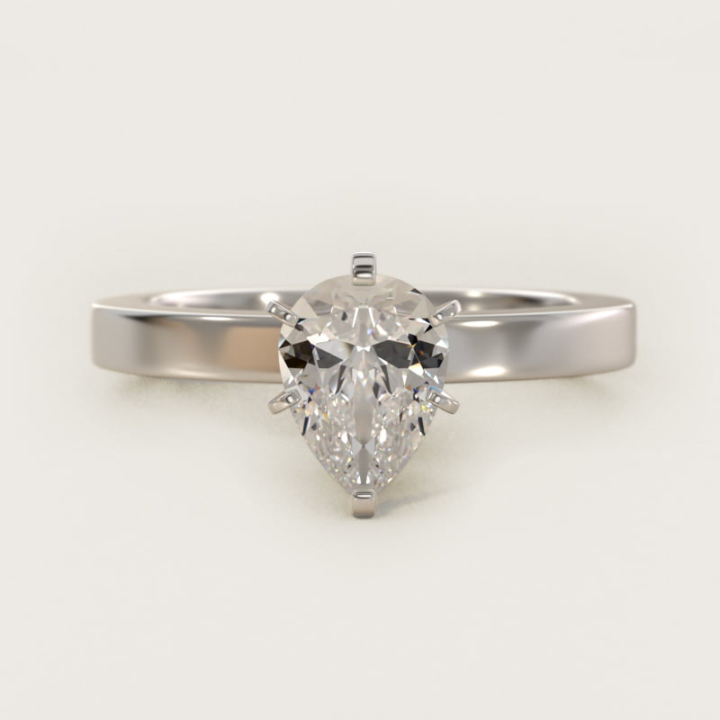 Bague de fiançailles solitaire anneau plat taille poire