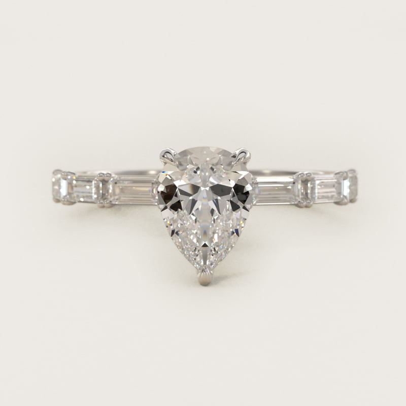 Pear-Shaped Floating Diamond Line Side-Stone Ring