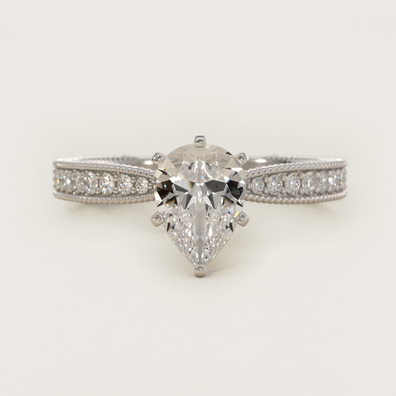 Bague micro-pavé gravée main taille poire