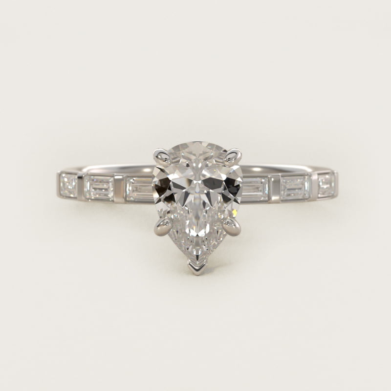 Pear-Shaped Baguette Row Side-Stone Ring