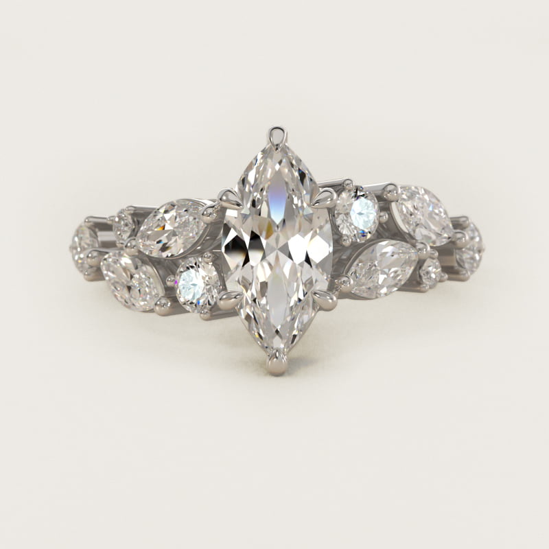 Marquise Diamond Nest Side-Stone Engagement Ring