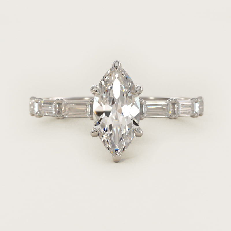Marquise Floating Diamond Line Side-Stone Ring
