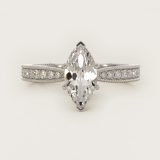 Marquise Hand-Engraved Micropavé Engagement Ring, face-up view