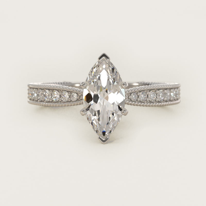 Marquise Hand-Engraved Micropavé Engagement Ring