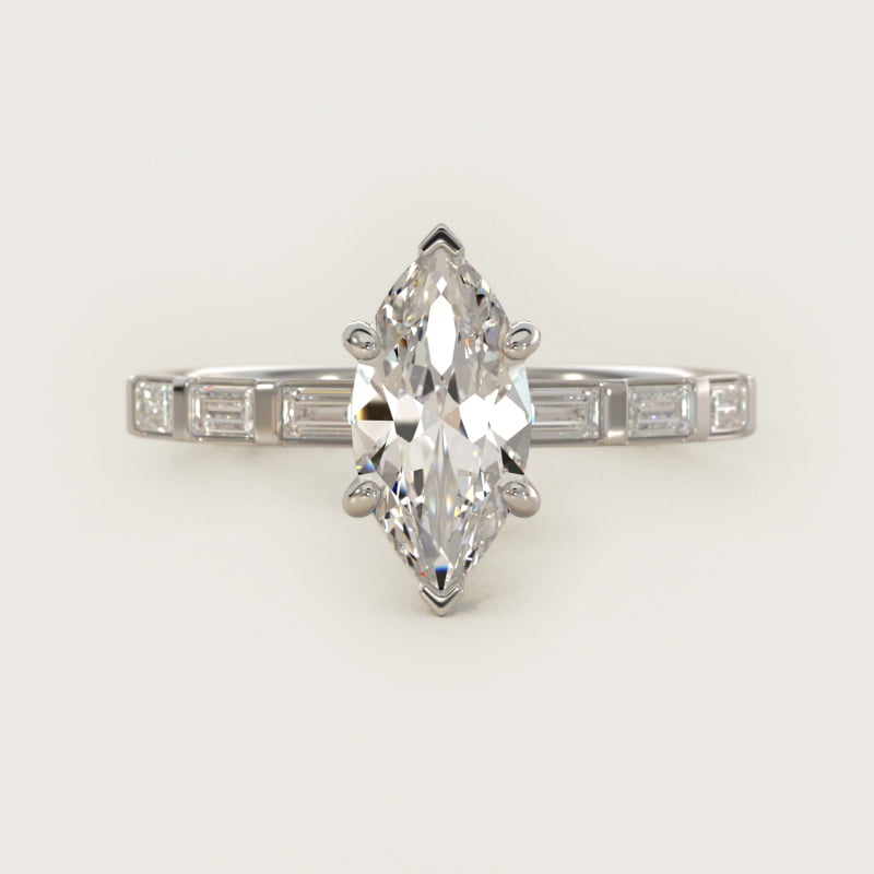 Marquise Straight Baguette Row Side-Stone Ring