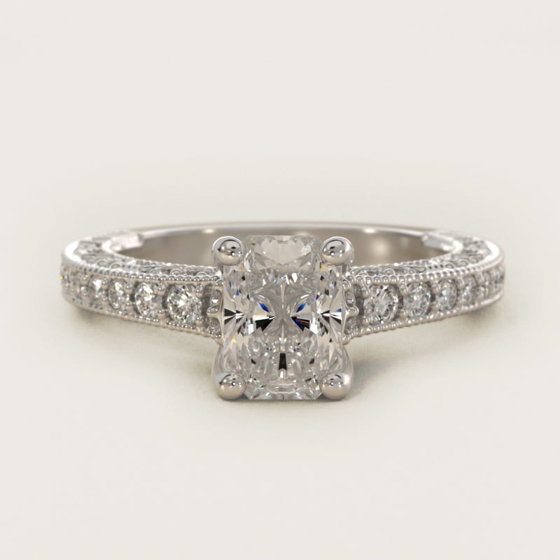 Radiant-Cut Milgrain Lace Pavé Vintage Ring