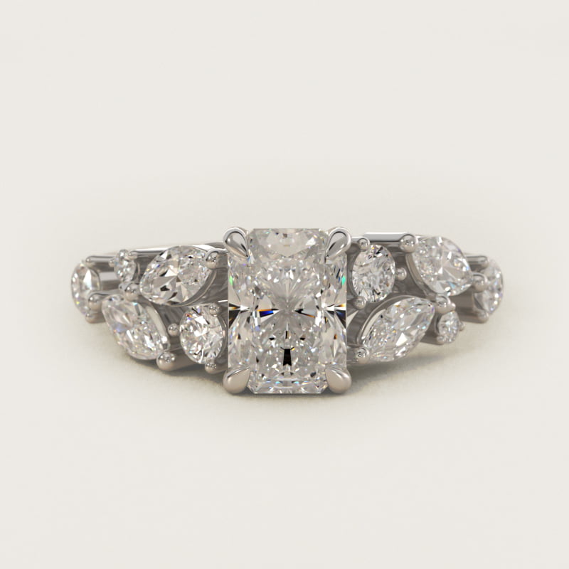 Radiant-Cut Diamond Nest Side-Stone Ring