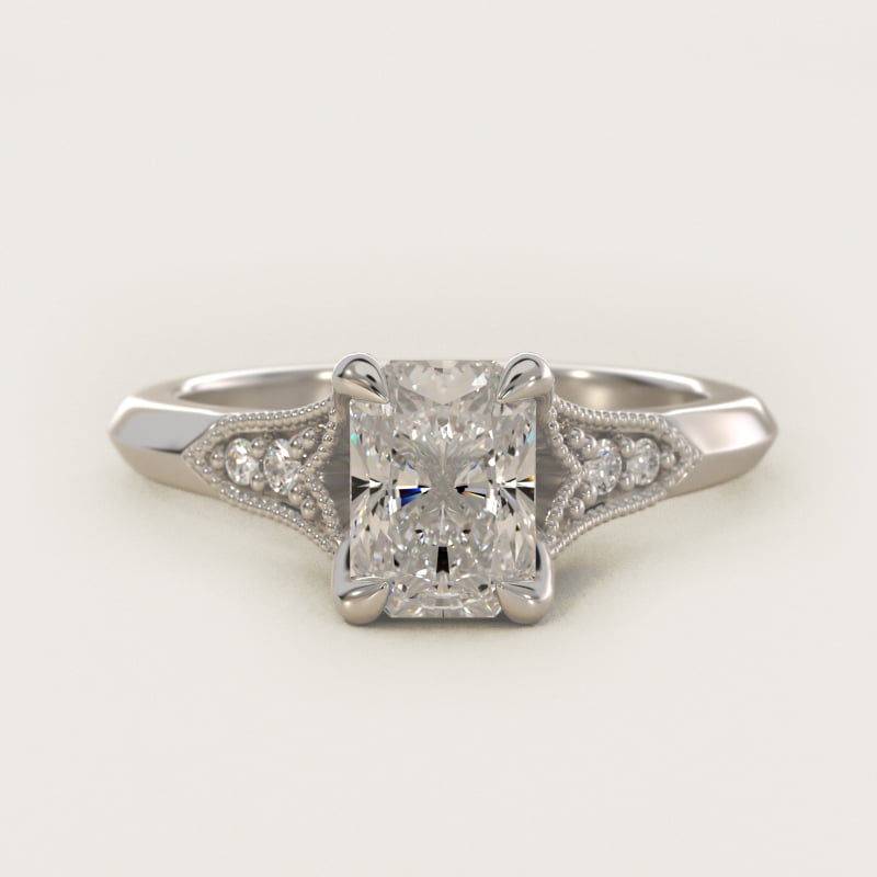 Radiant-Cut Art Deco Fleur-de-Lis Pavé Ring