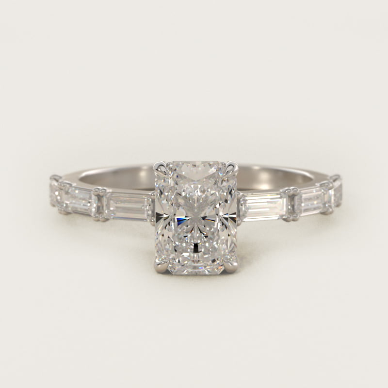 Radiant-Cut Floating Diamond Line Side-Stone Ring