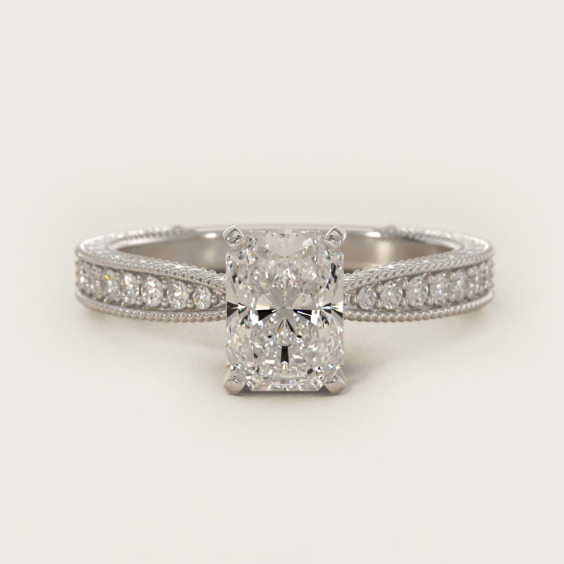 Radiant-Cut Hand-Engraved Micropavé Engagement Ring