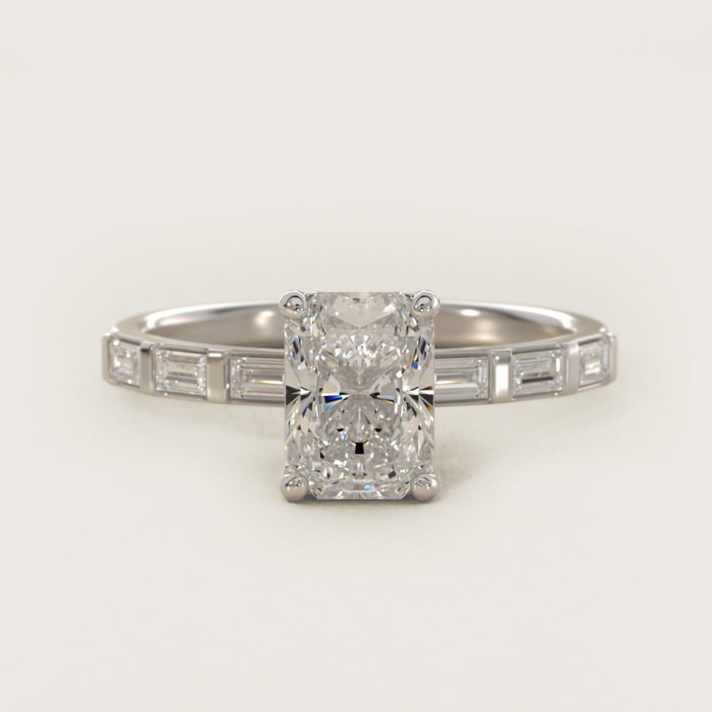 Radiant-Cut Straight Baguette Side-Stone Ring