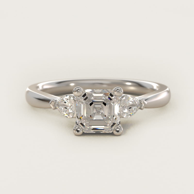 Bague de fiançailles diamant à pierres latérales poire pour taille asscher