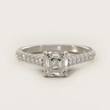 Asscher-Cut Diamond Pave Engagement Ring, face-up view