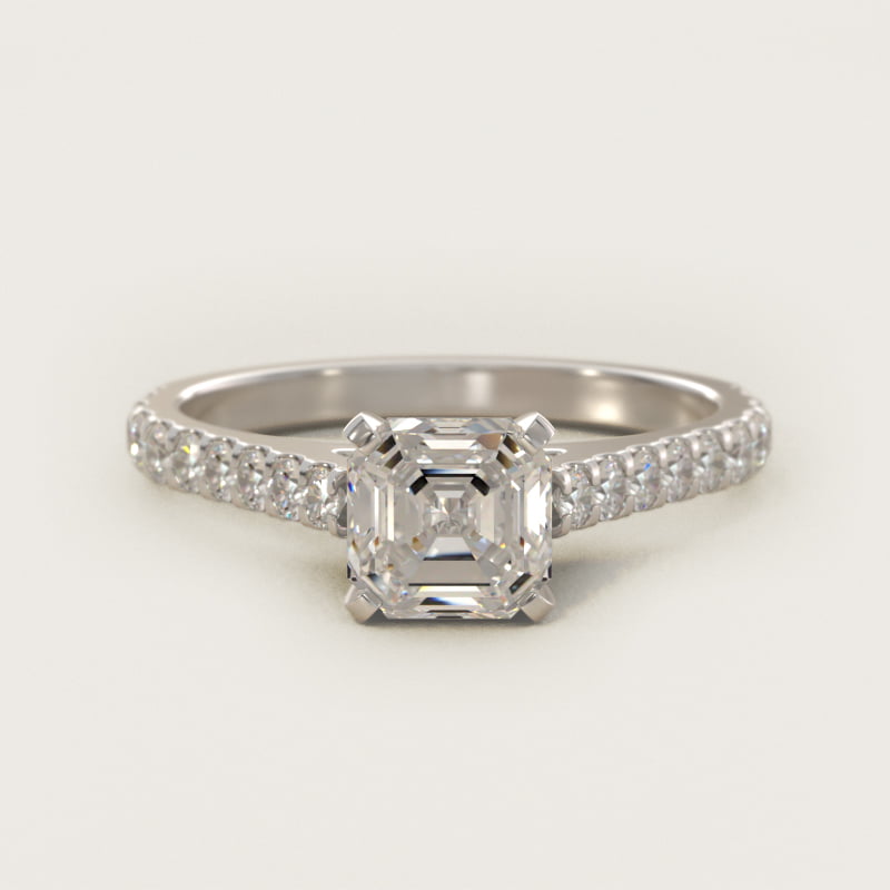 Asscher-Cut Diamond Pave Engagement Ring