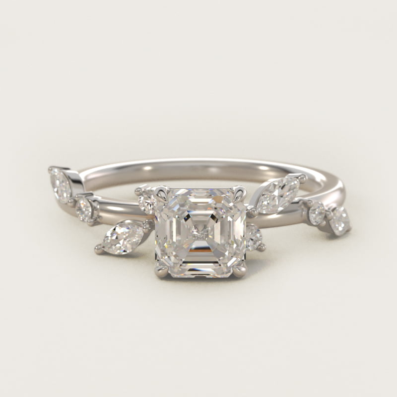 Asscher-Cut Diamond Whisper Side-Stone Engagement Ring