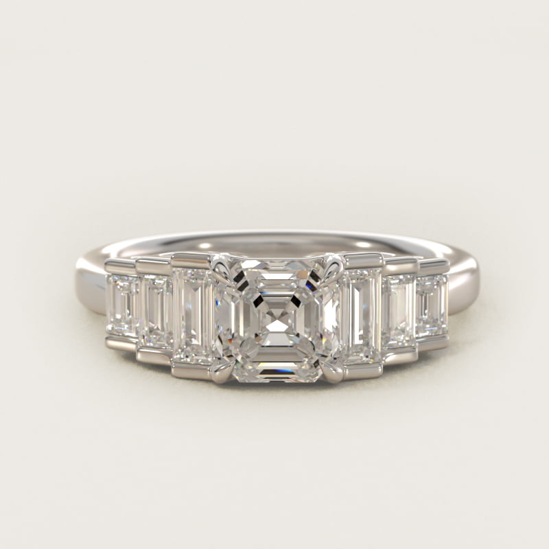 Asscher-Cut Escalating Baguette Side-Stone Ring