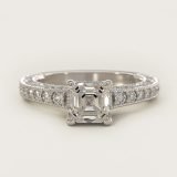Asscher-Cut Milgrain Lace Pave Vintage Ring, face-up view
