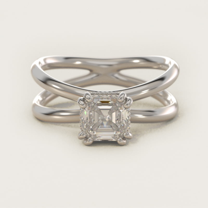 Bague de fiançailles solitaire entrecroisée pour diamant taille asscher