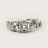 Asscher-Cut Diamond Nest Side-Stone Engagement Ring, face-up view