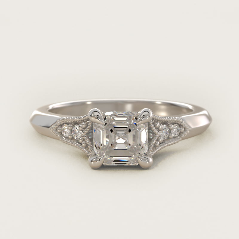 Asscher-Cut Fleur-De-Lis Pave Vintage Ring