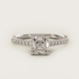 Asscher-Cut Petite Cathedral Pave Engagement Ring, face-up view