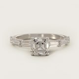 Asscher-Cut Floating Diamond Line Side-Stone Ring, face-up view