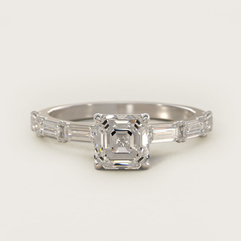 Asscher-Cut Floating Diamond Line Side-Stone Ring