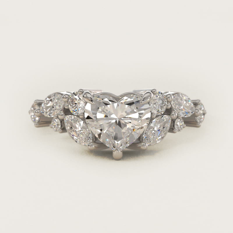 Heart-Shaped Diamond Nest Side-Stone Ring