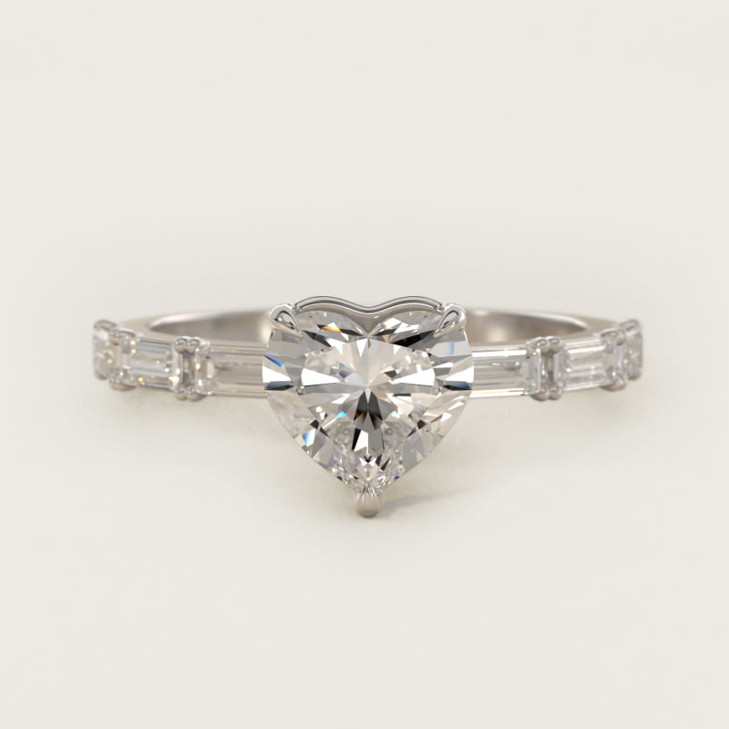 Bague à pierres latérales en ligne de diamants flottante cœur