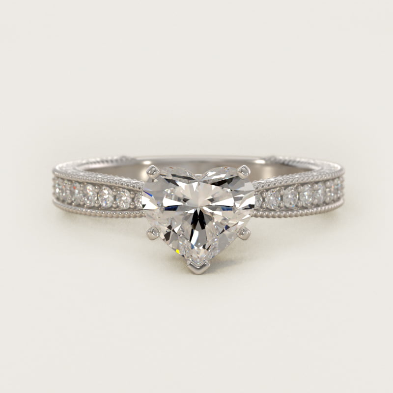 Heart-Shaped Hand-Engraved Micropavé Engagement Ring