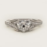 Heart-Shaped Milgrain Pavé V-Shank Engagement Ring, face-up view