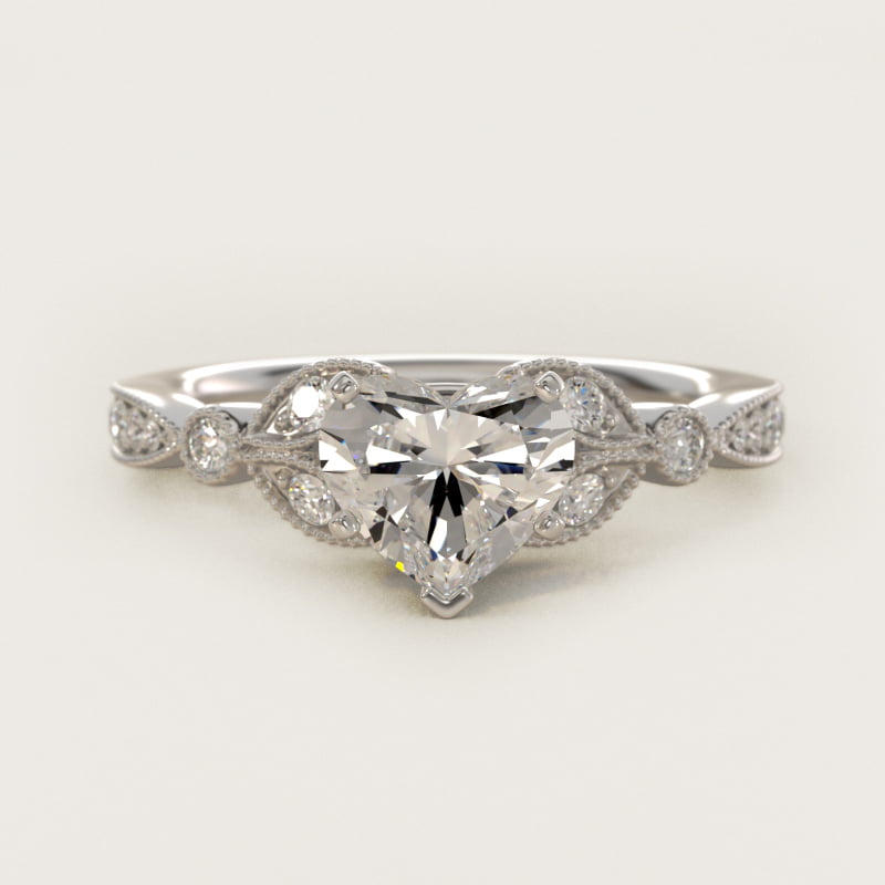 Heart-Shaped Petite Vintage Pavé Leaf Engagement Ring
