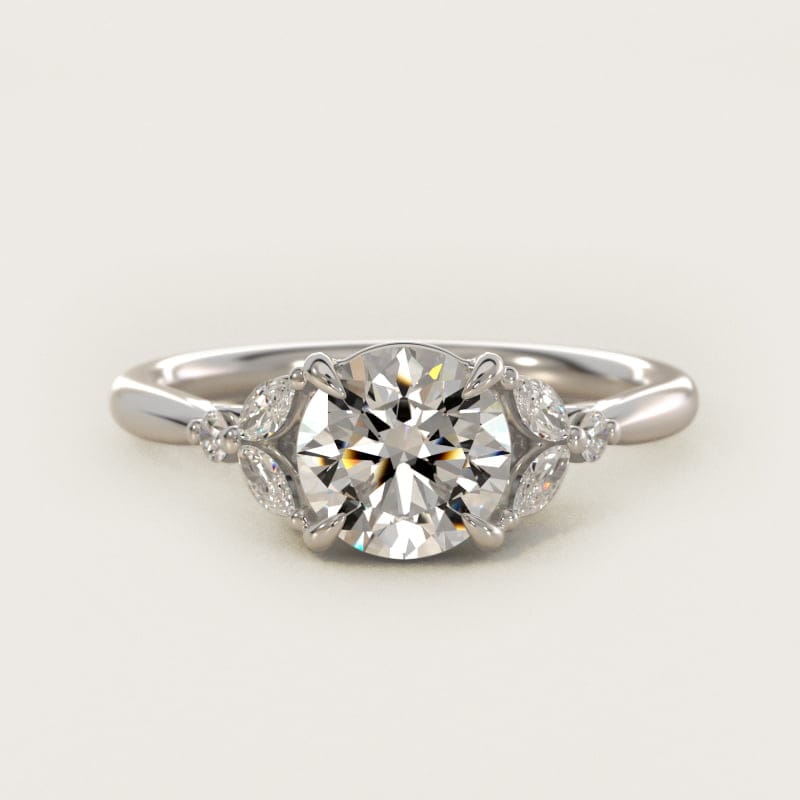 Round Floral Marquise Diamond Engagement Ring in white gold — handcrafted in Beirut