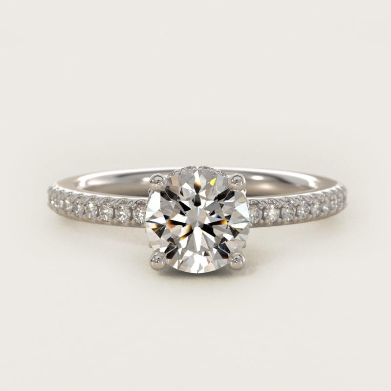 Round Petite Micropave Hidden Halo Engagement Ring in white gold — handcrafted in Beirut