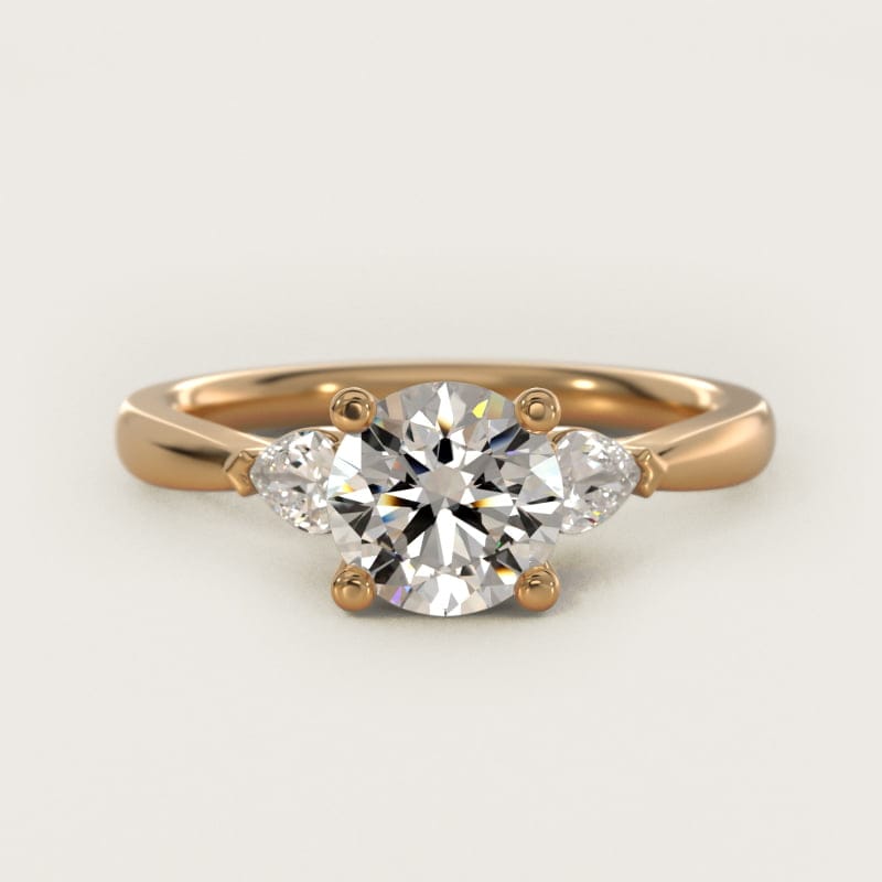 Round Diamond Pear Side-Stone Engagement Ring in white gold — handcrafted in Beirut