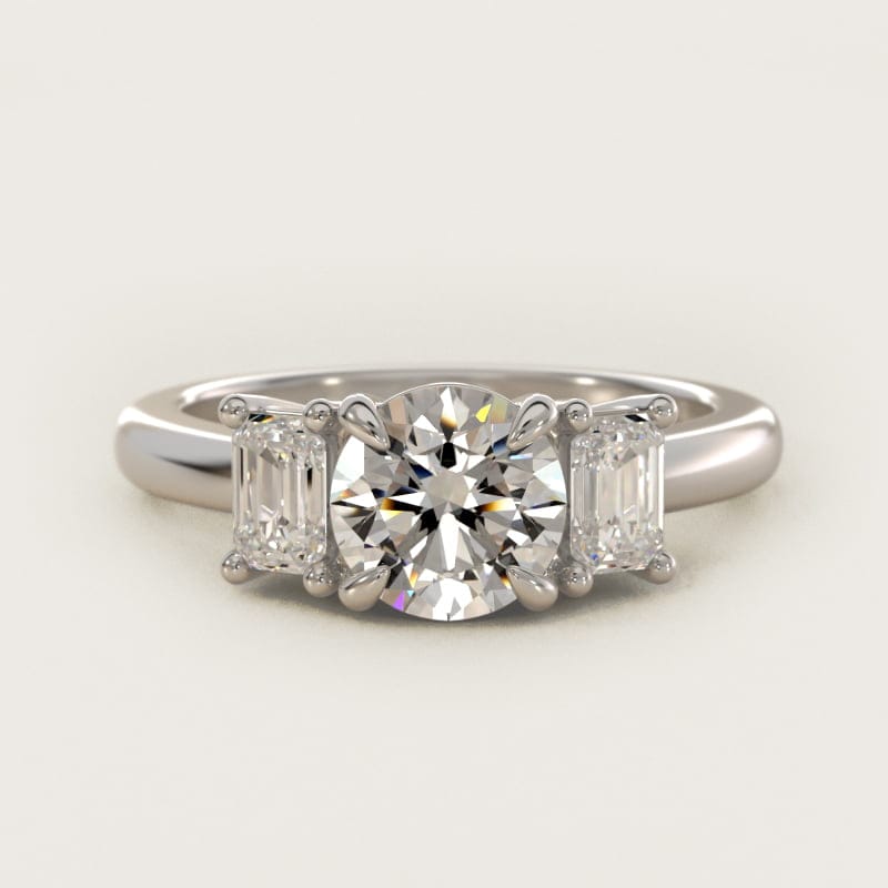 Round Three-Stone Diamond Engagement Ring in white gold — handcrafted in Beirut