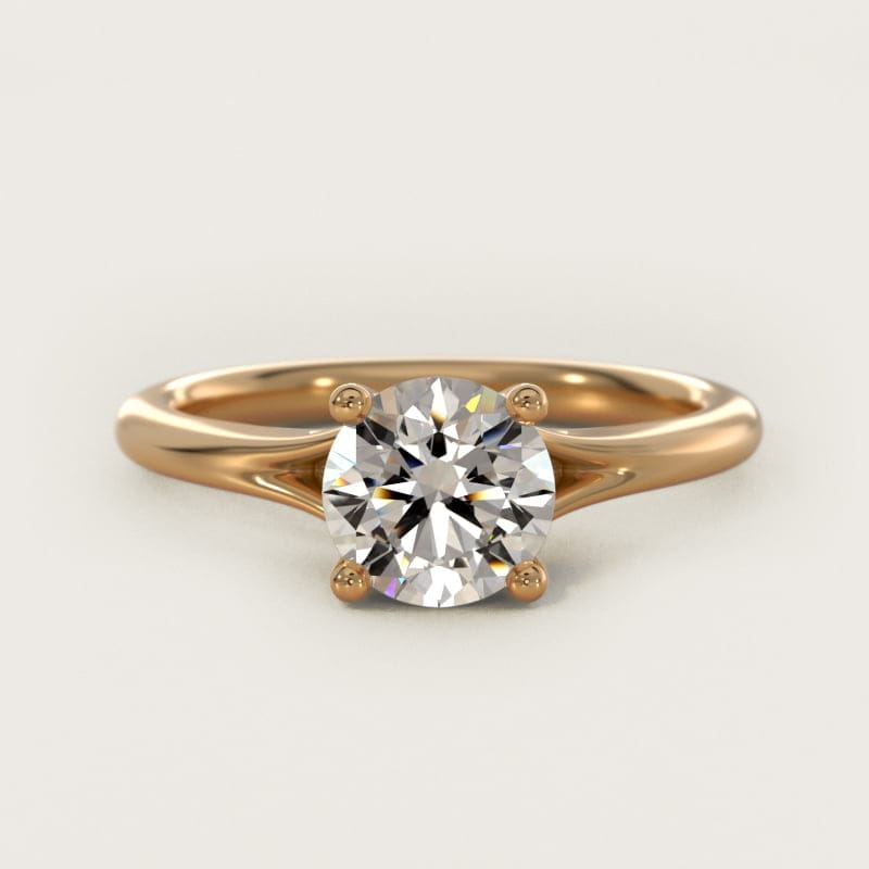 Round Petite Split-Shank Solitaire Engagement Ring in white gold — handcrafted in Beirut