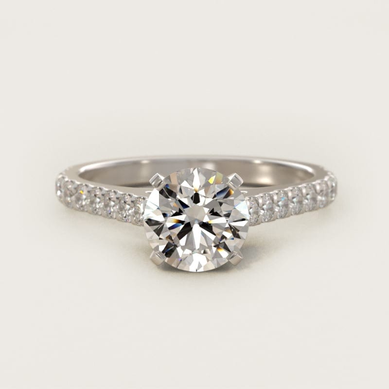 Round Diamond Pavé Engagement Ring in white gold — handcrafted in Beirut