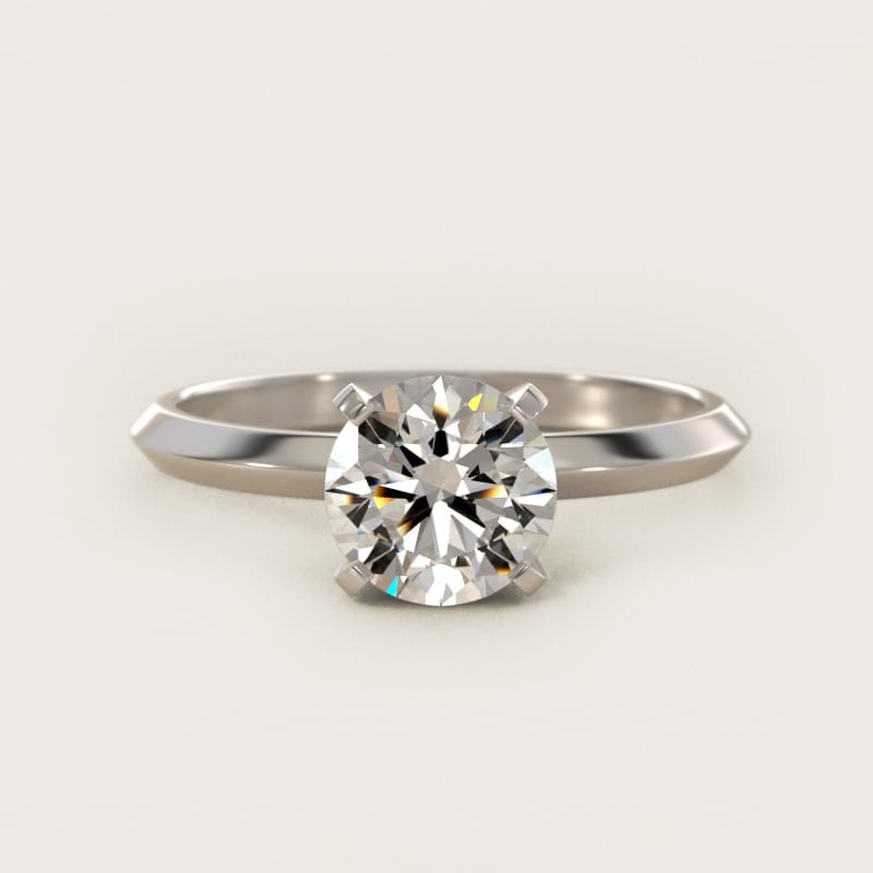 Round Knife-Edge Solitaire Diamond Engagement Ring in white gold — handcrafted in Beirut