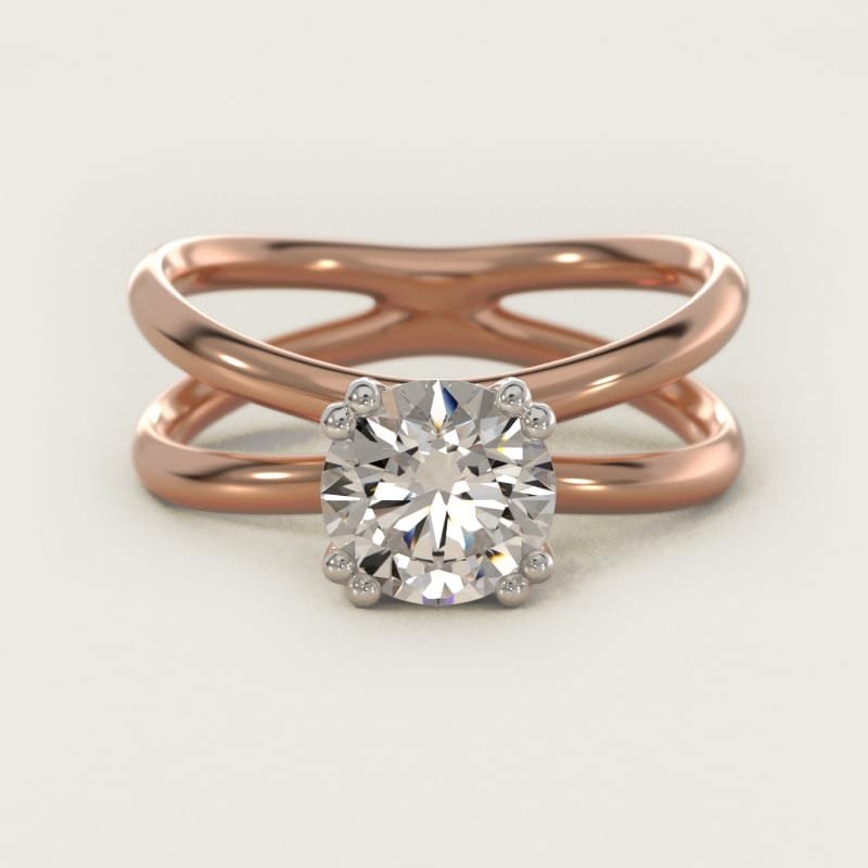 Round Criss-Cross Solitaire Engagement Ring in white gold — handcrafted in Beirut