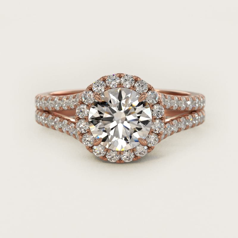 Round Split-Band Diamond Halo Engagement Ring in white gold — handcrafted in Beirut
