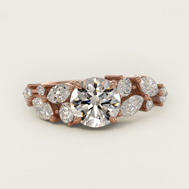 Round Diamond Nest Side-Stone Engagement Ring in white gold — handcrafted in Beirut